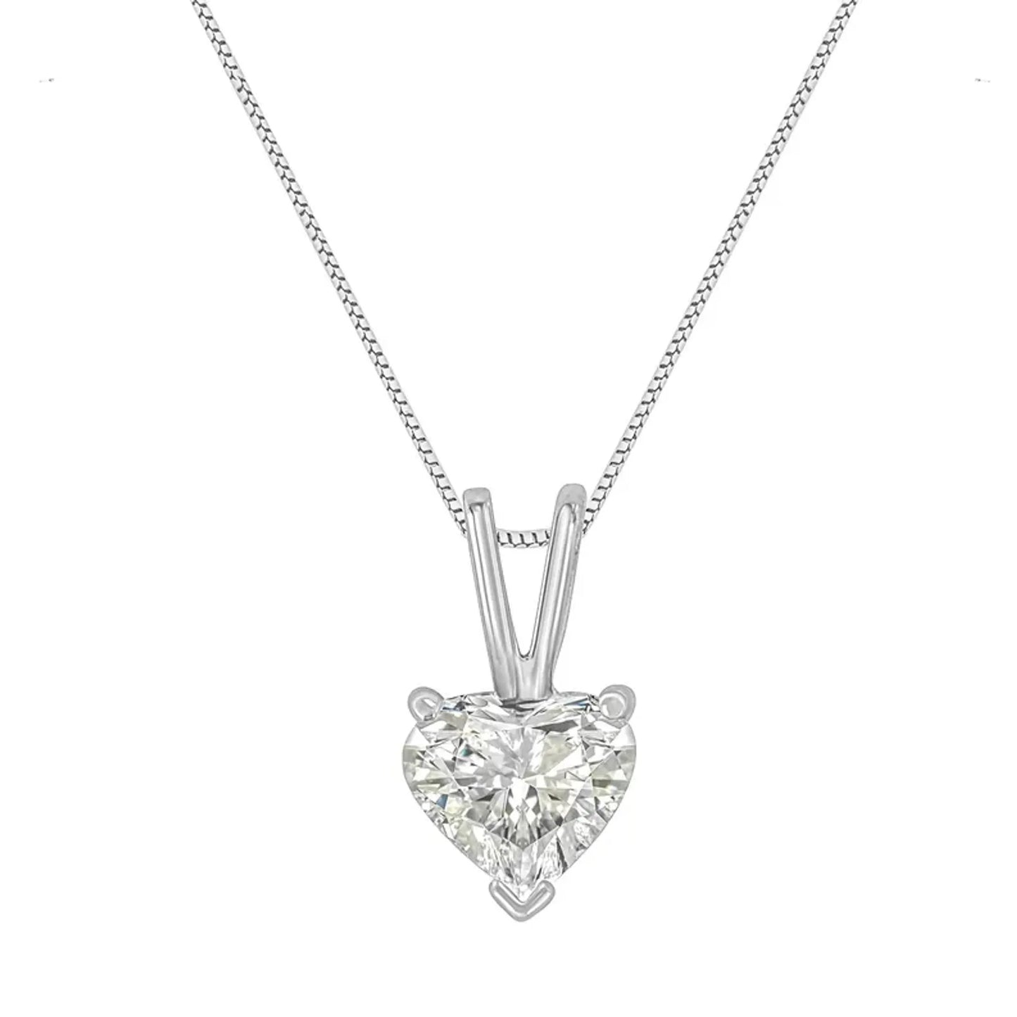 3-Prong Set Heart Shaped Solitaire Diamond Necklace in 14K White Gold