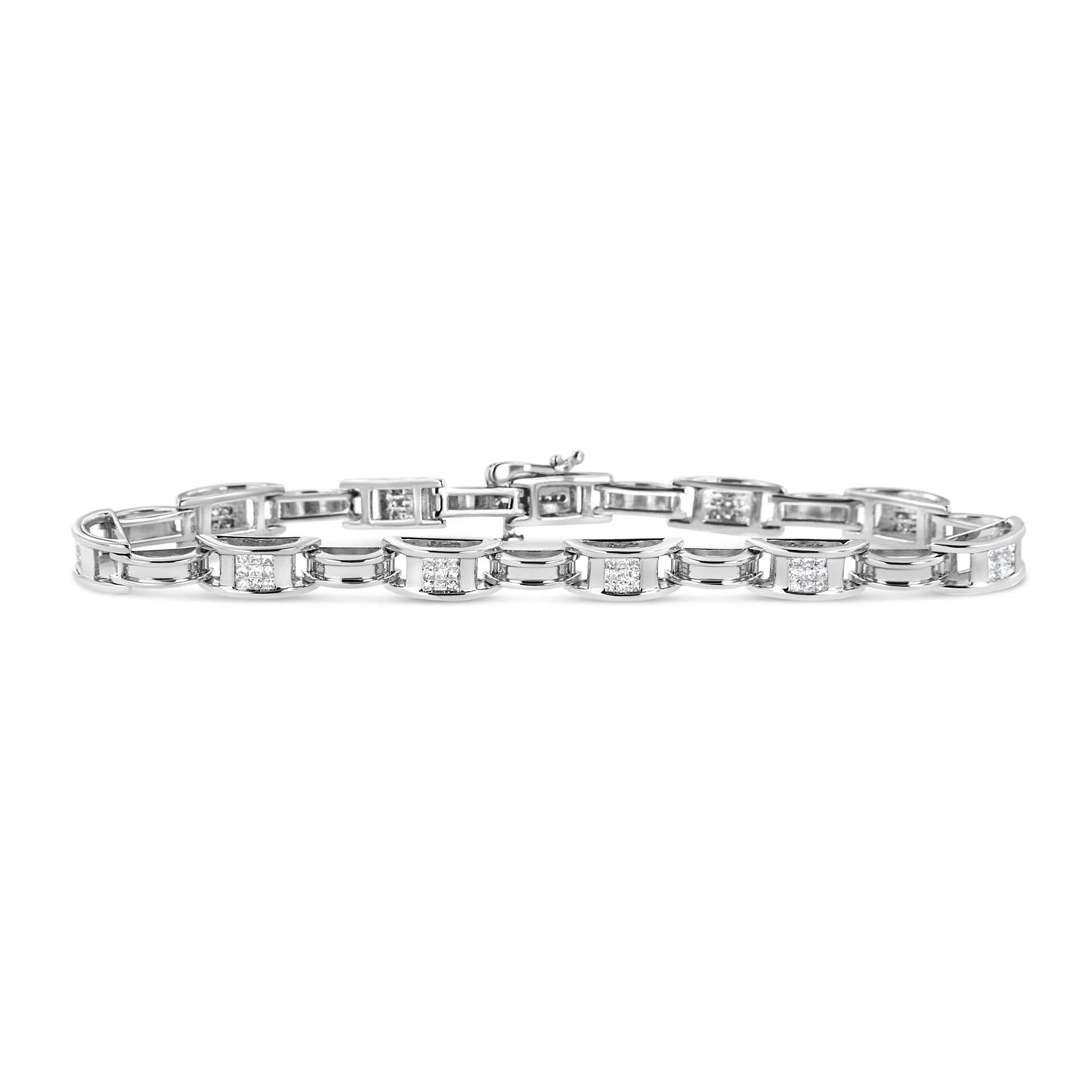 1 Carat Invisible Set Princess Diamond Alternating Link Tennis Bracelet in 14K White Gold