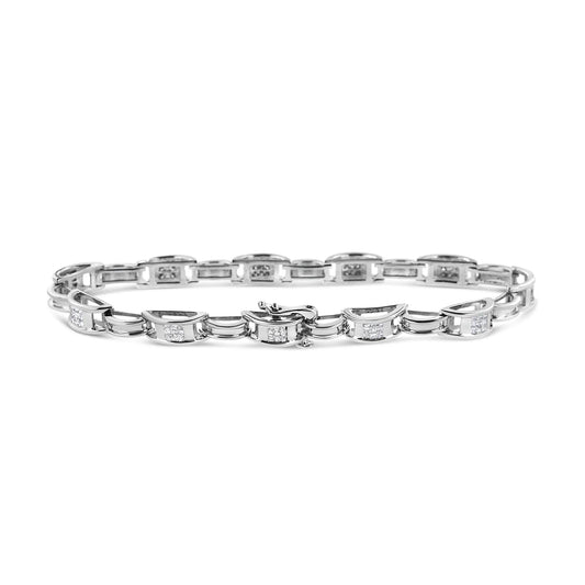 1 Carat Invisible Set Princess Diamond Alternating Link Tennis Bracelet in 14K White Gold