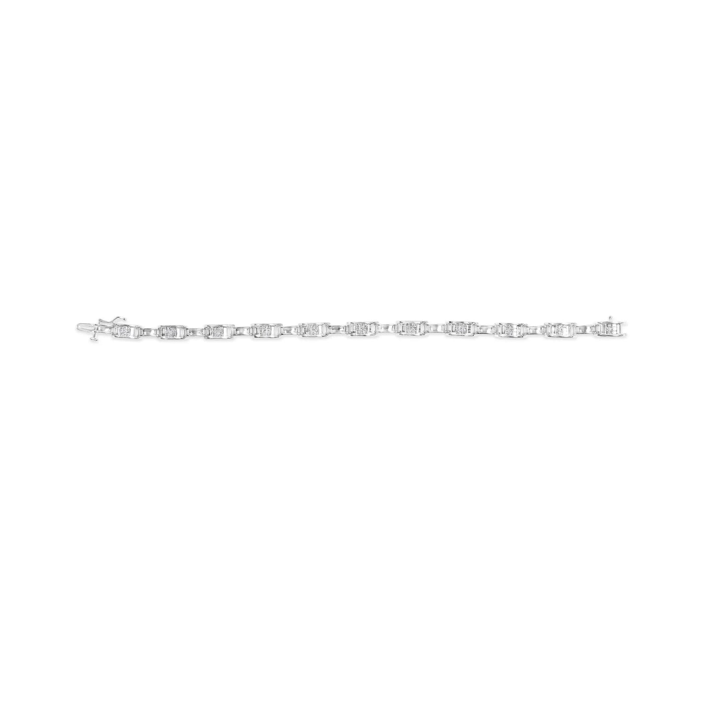 1 Carat Invisible Set Princess Diamond Alternating Link Tennis Bracelet in 14K White Gold