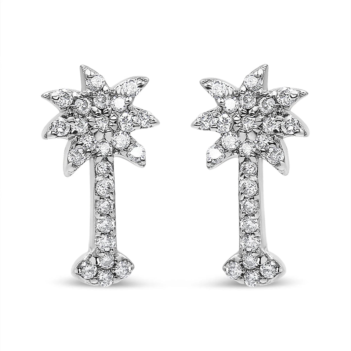 1/4 Carat Diamond Palm Tree Push Back Stud Earrings in 14K White Gold