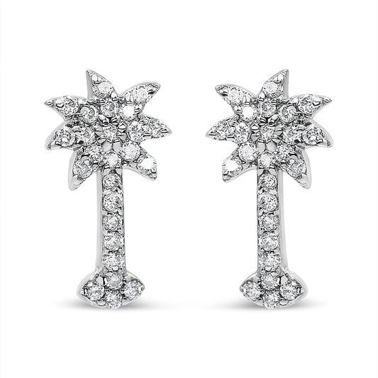 1/4 Carat Diamond Palm Tree Push Back Stud Earrings in 14K White Gold