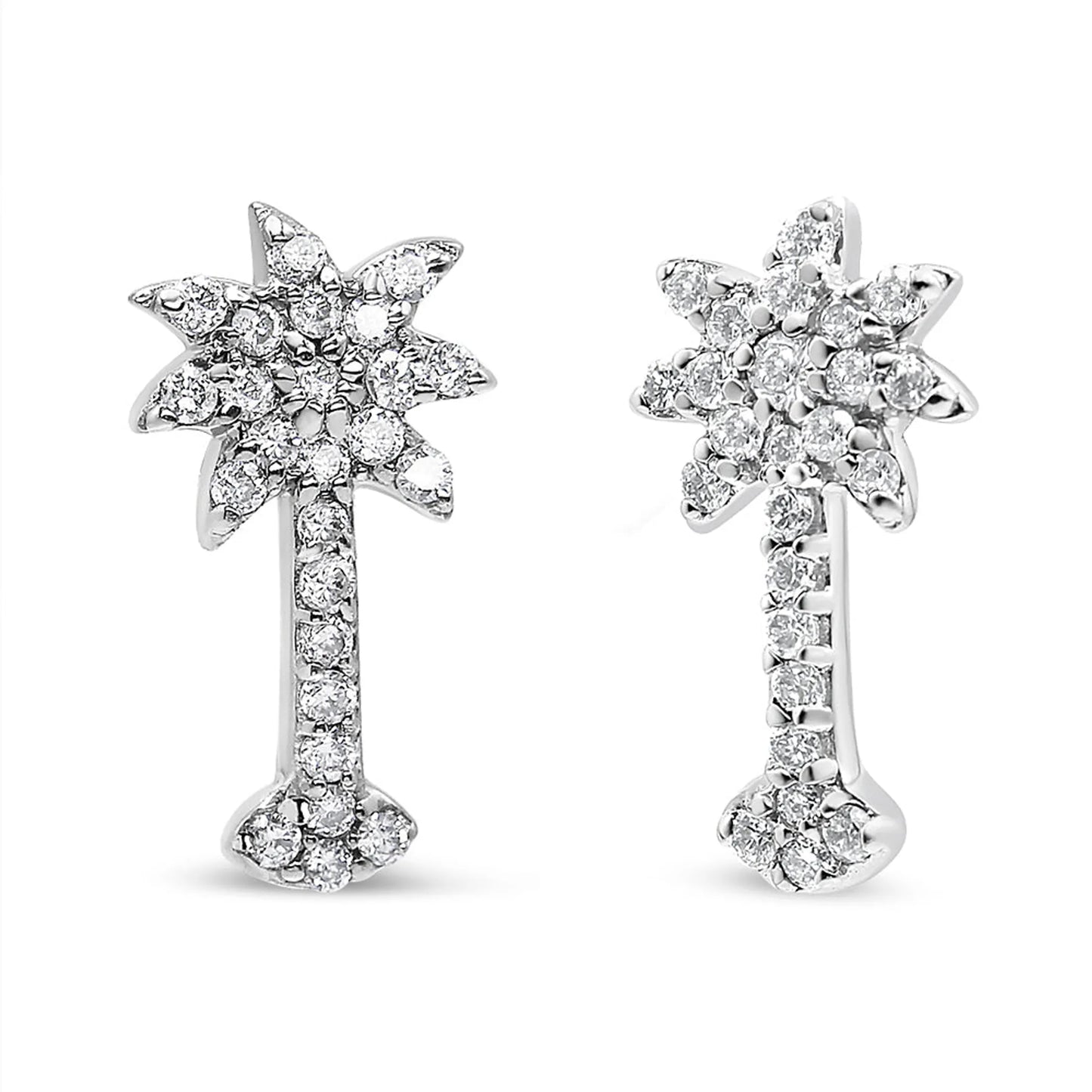 1/4 Carat Diamond Palm Tree Push Back Stud Earrings in 14K White Gold