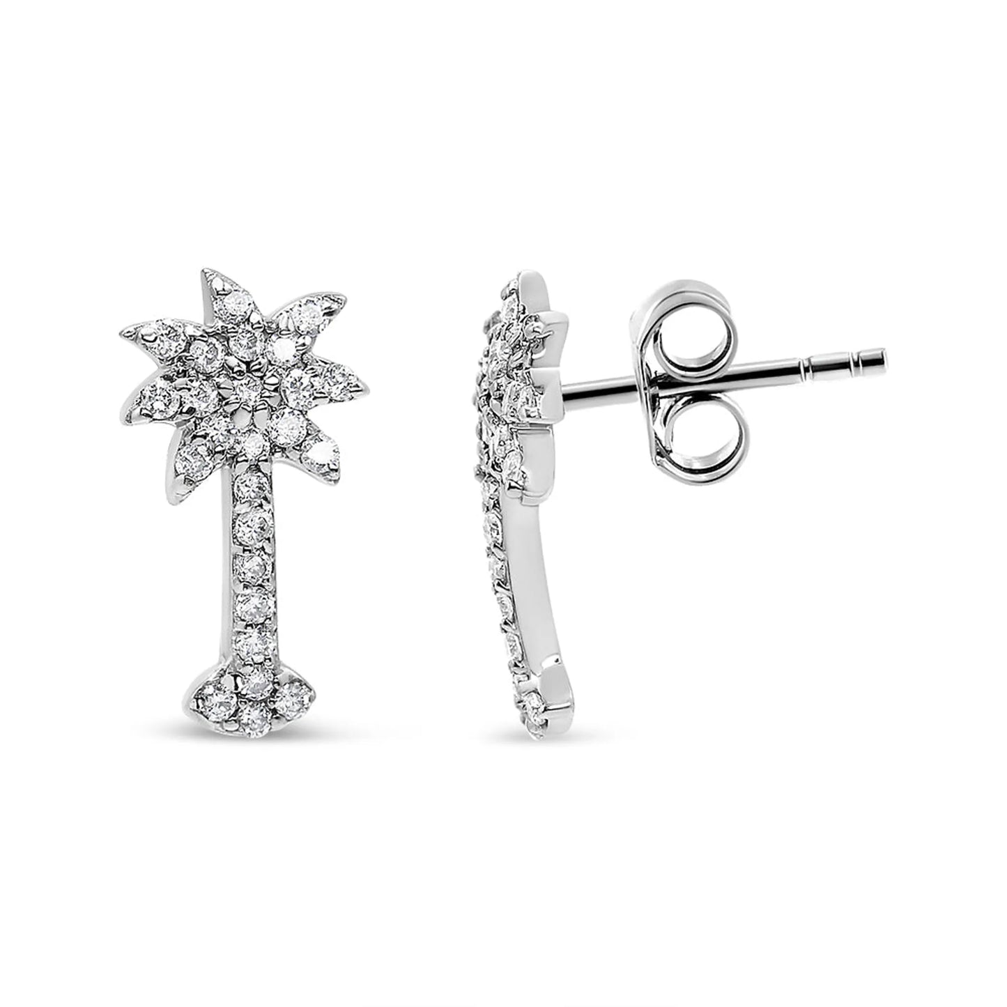1/4 Carat Diamond Palm Tree Push Back Stud Earrings in 14K White Gold