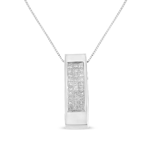 1/2 Carat Invisible Set Princess Cut Diamond Vertical Bar Block Necklace in 14K White or Yellow Gold