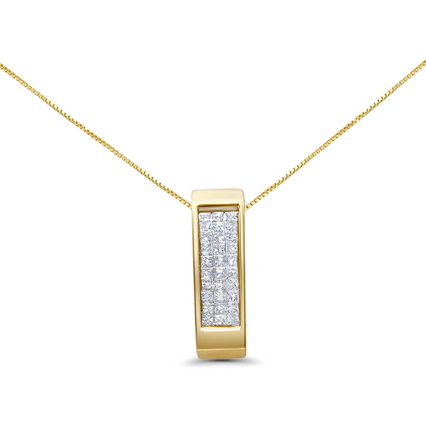 1/2 Carat Invisible Set Princess Cut Diamond Vertical Bar Block Necklace in 14K White or Yellow Gold
