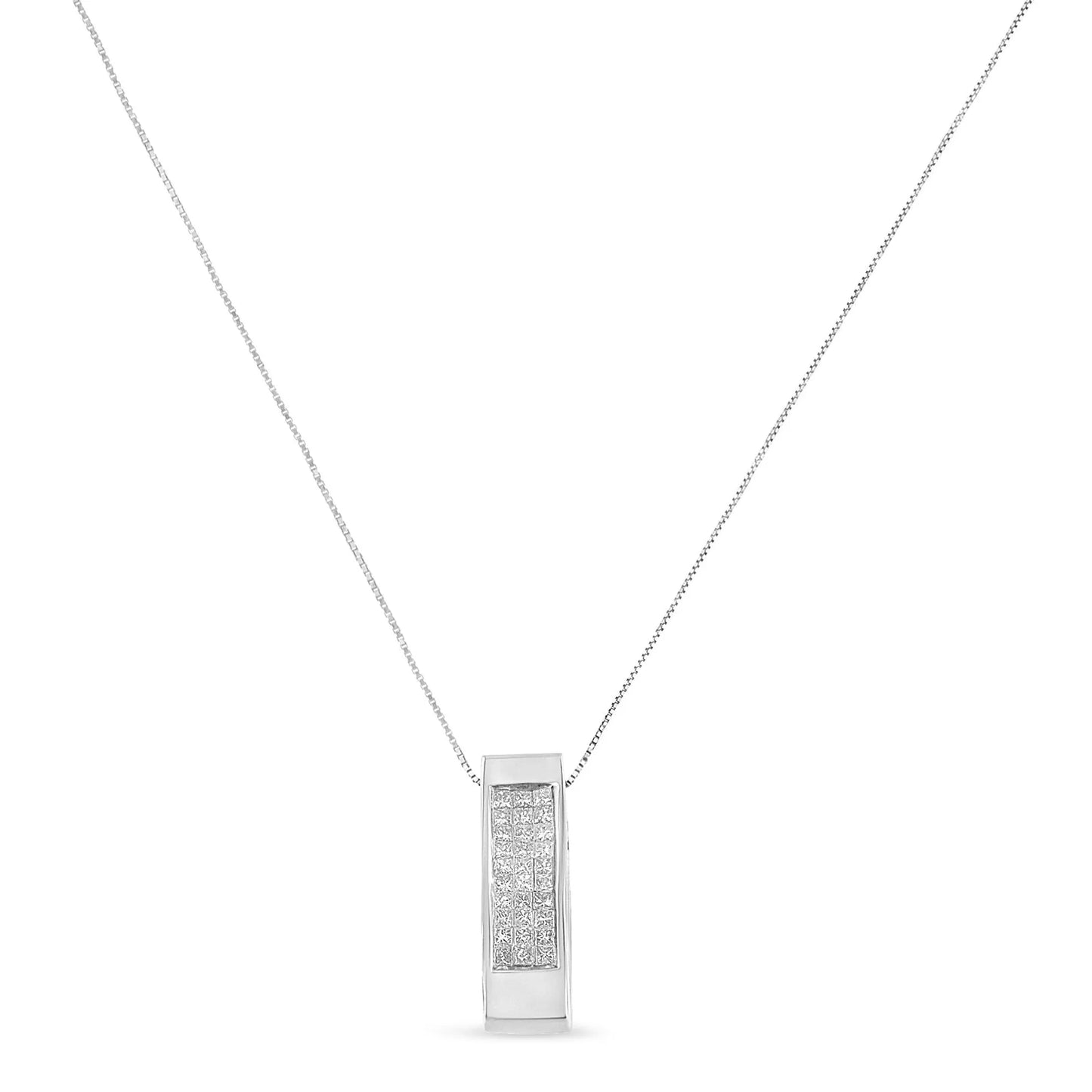 1/2 Carat Invisible Set Princess Cut Diamond Vertical Bar Block Necklace in 14K White or Yellow Gold