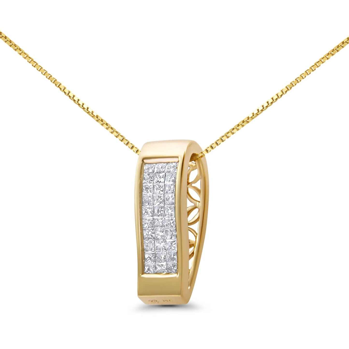 1/2 Carat Invisible Set Princess Cut Diamond Vertical Bar Block Necklace in 14K White or Yellow Gold