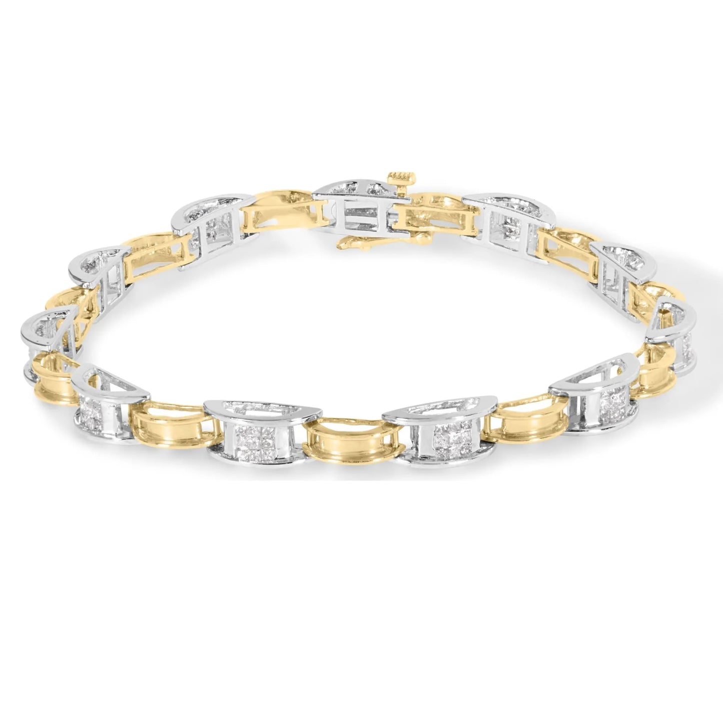 1 Carat Princess-Cut Diamond Chain Link Bracelet in 14K Two-Tone Gold