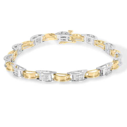 1 Carat Princess-Cut Diamond Chain Link Bracelet in 14K Two-Tone Gold