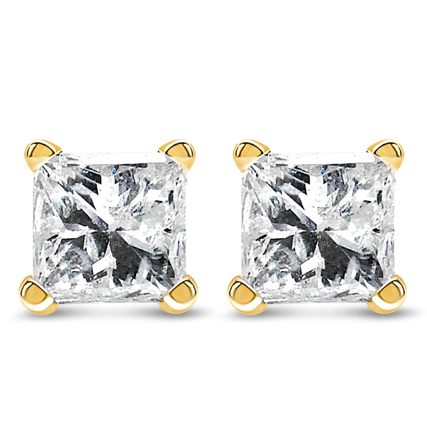 3/8 or 1/2 Carat 4-Prong Set Princess-Cut Solitaire Diamond Push Back Stud Earrings in 14K Gold