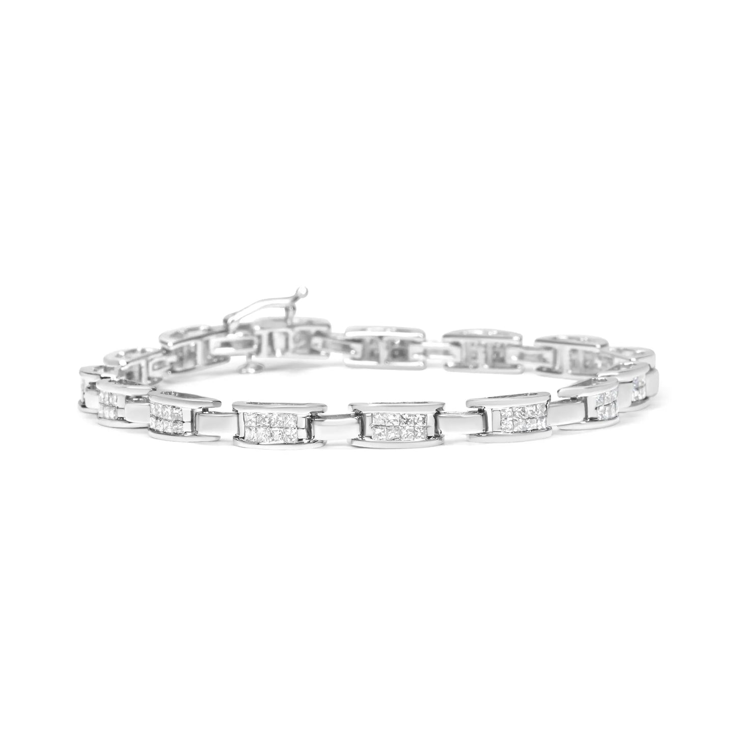 2 Carat Princess-Cut Invisible Set Diamond Rectangular Link Bracelet in 14K White Gold