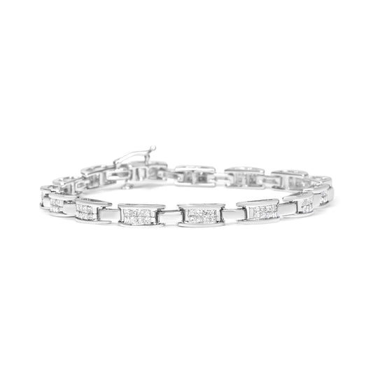 2 Carat Princess-Cut Invisible Set Diamond Rectangular Link Bracelet in 14K White Gold