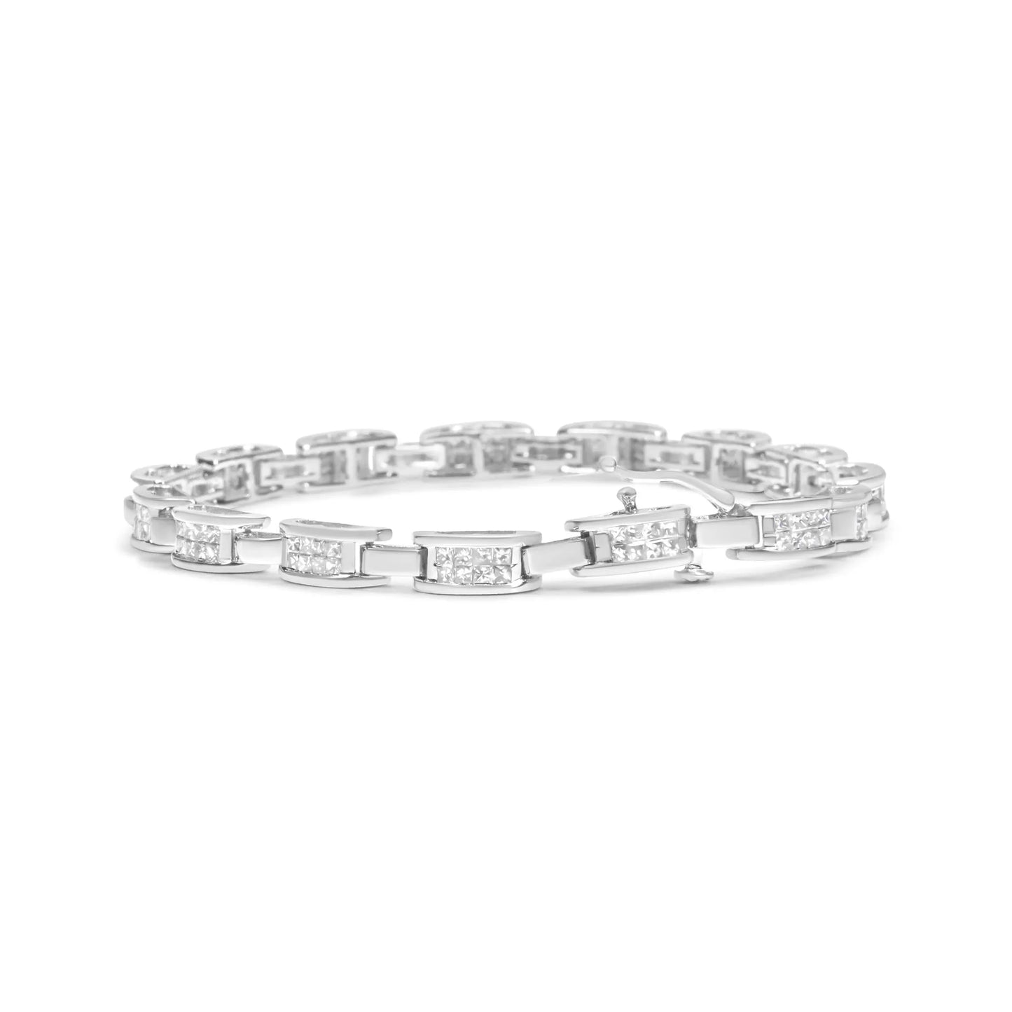 2 Carat Princess-Cut Invisible Set Diamond Rectangular Link Bracelet in 14K White Gold