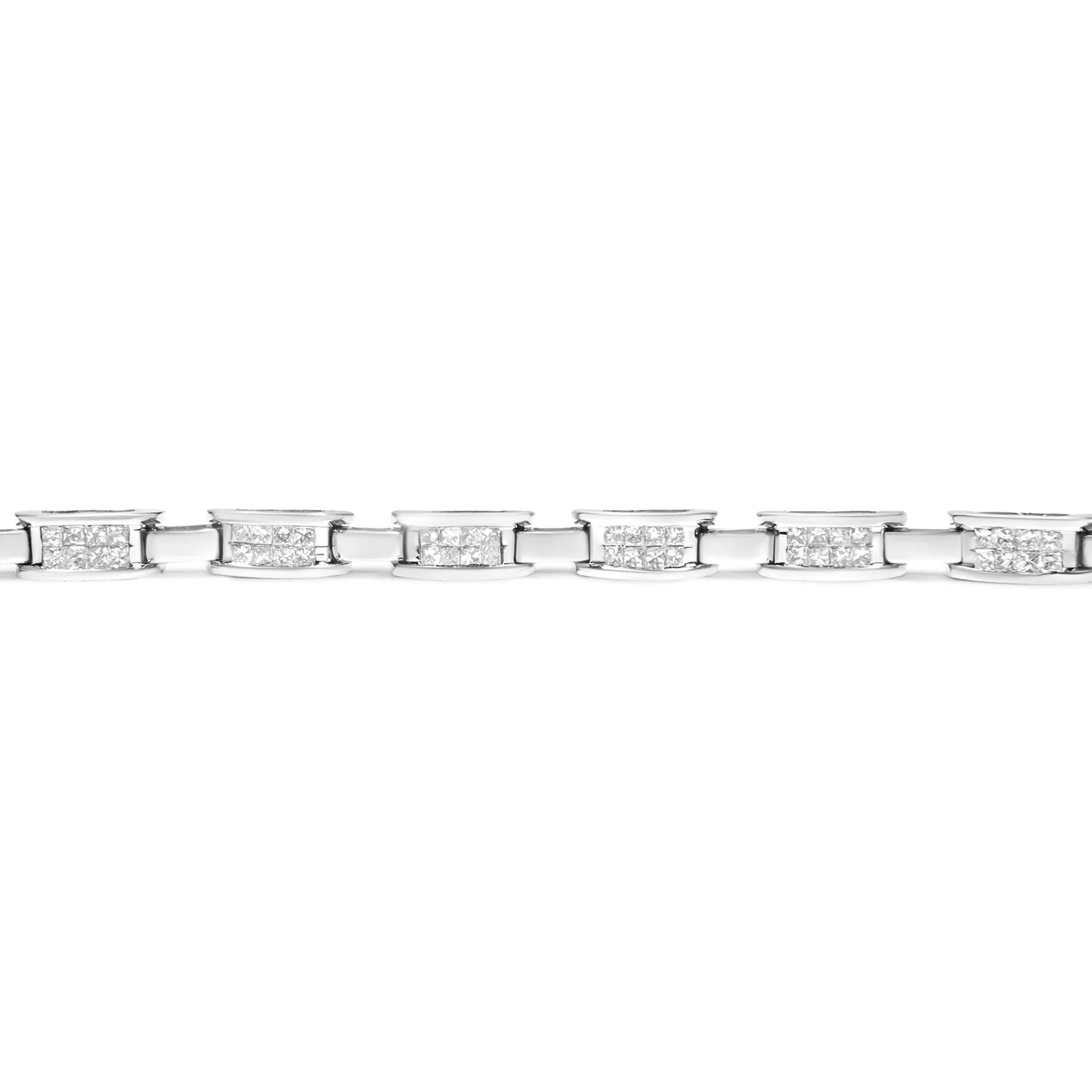 2 Carat Princess-Cut Invisible Set Diamond Rectangular Link Bracelet in 14K White Gold