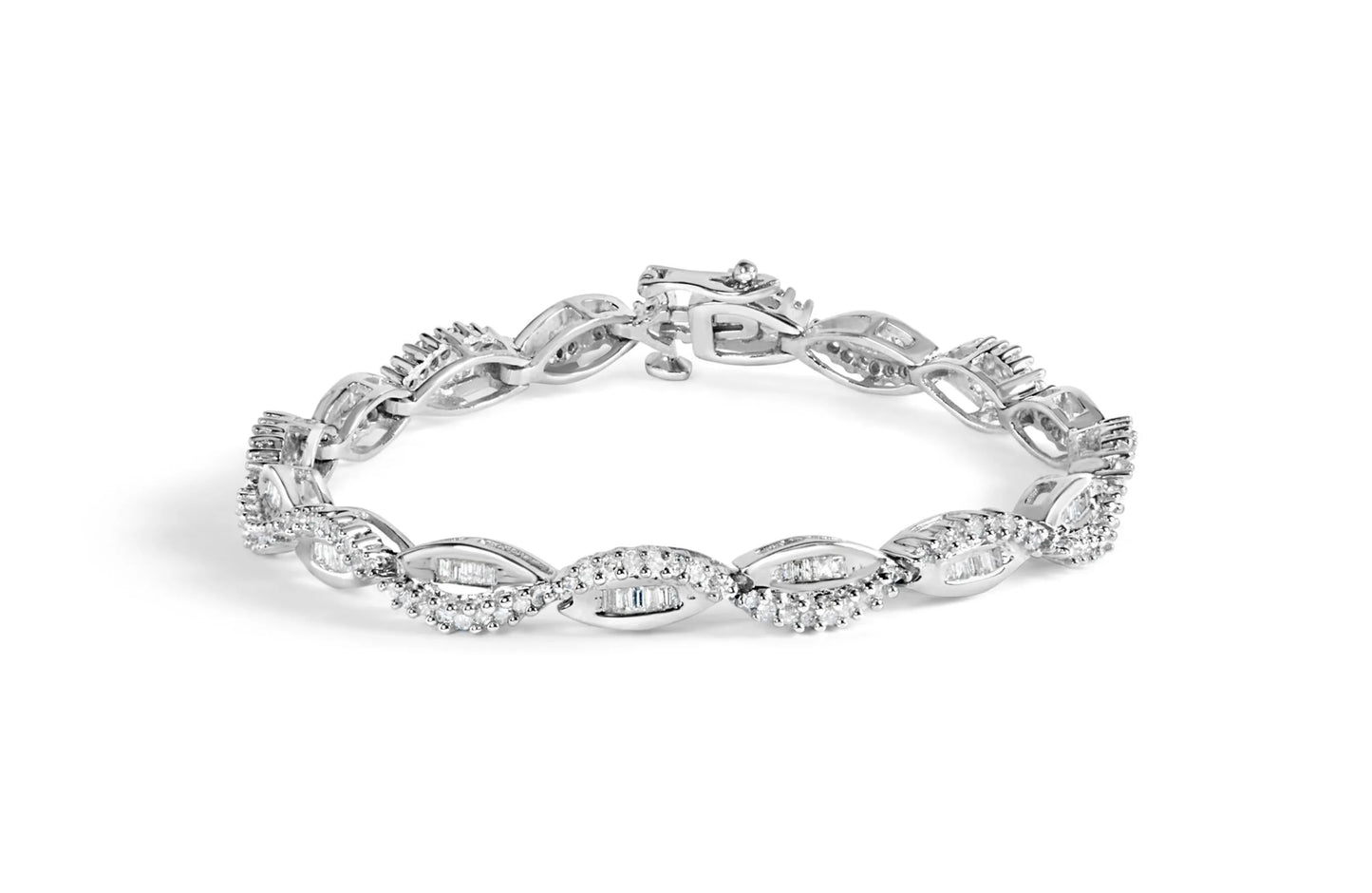 2 Carat Diamond Swirl and Pear Shape Link Bracelet in 14K White Gold