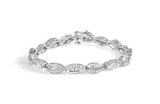 2 Carat Diamond Swirl and Pear Shape Link Bracelet in 14K White Gold