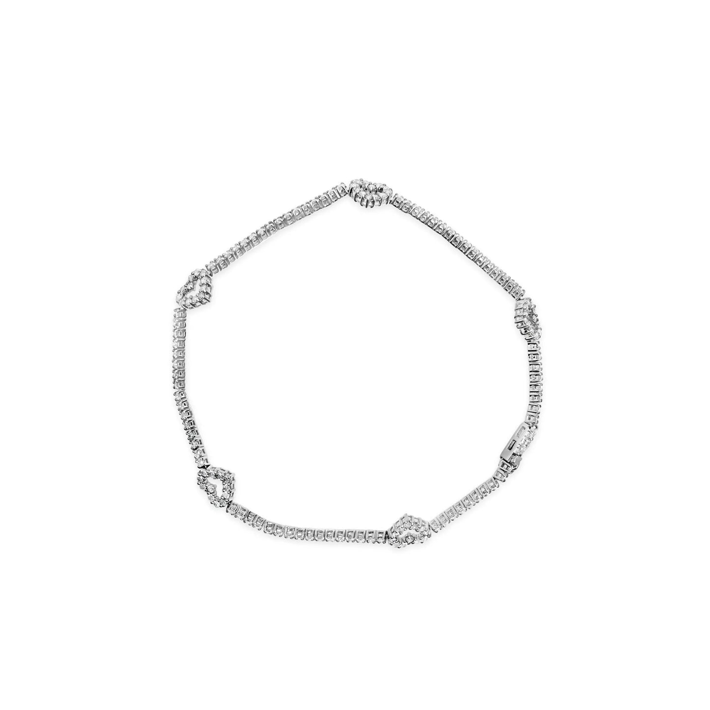 1 1/2 Carat Diamond Heart Station Strand Bracelet in 14K White Gold