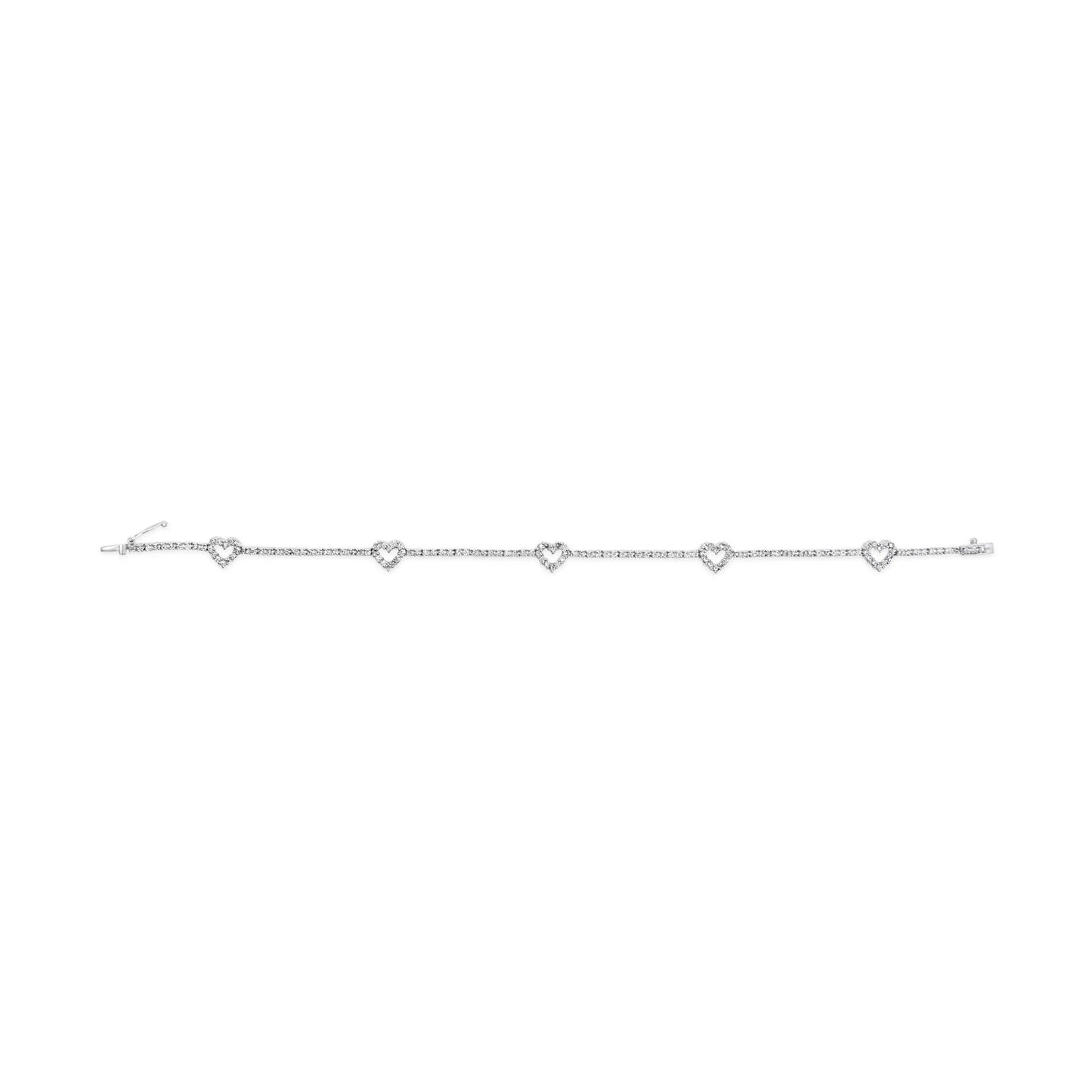1 1/2 Carat Diamond Heart Station Strand Bracelet in 14K White Gold