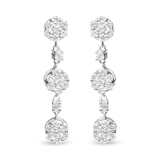 2 Carat Diamond Composite Cluster Floral Drop Earrings in 14K White Gold