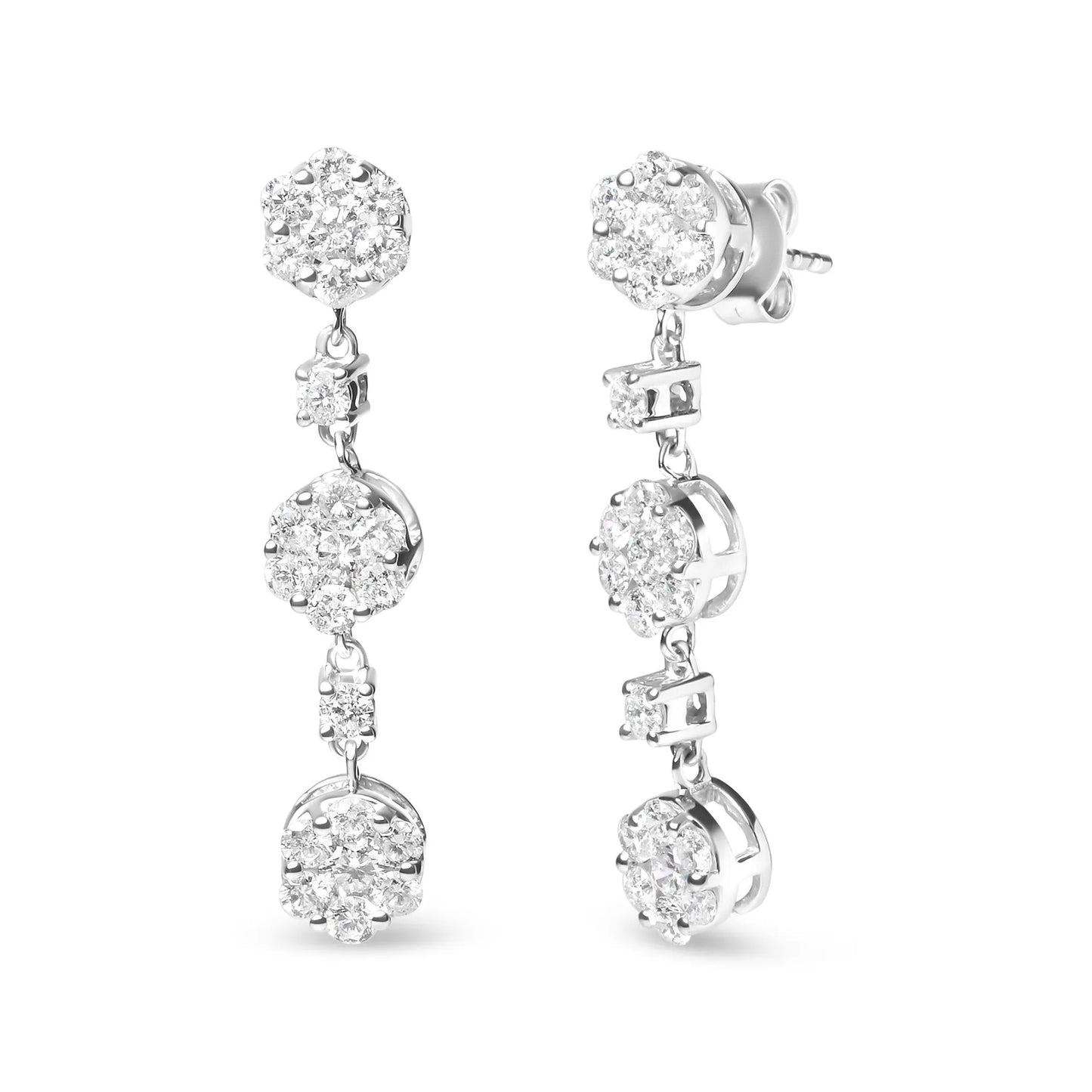 2 Carat Diamond Composite Cluster Floral Drop Earrings in 14K White Gold