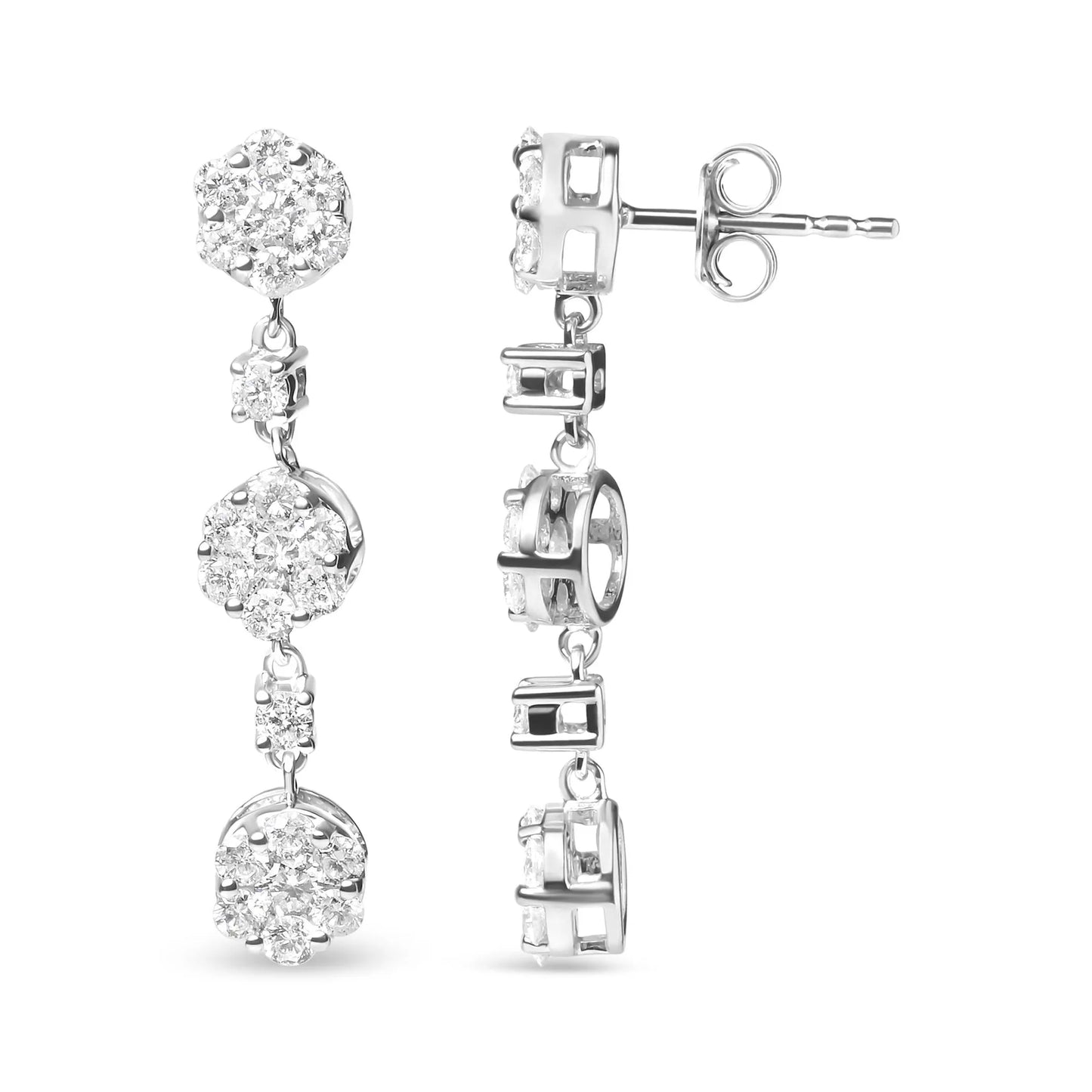 2 Carat Diamond Composite Cluster Floral Drop Earrings in 14K White Gold
