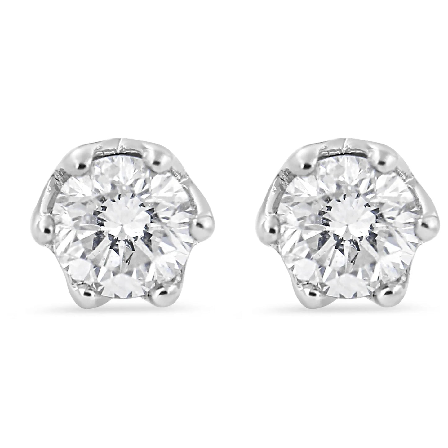 1/2 Carat Round Diamond 6 Prong Crown Stud Earrings in 14K White Gold