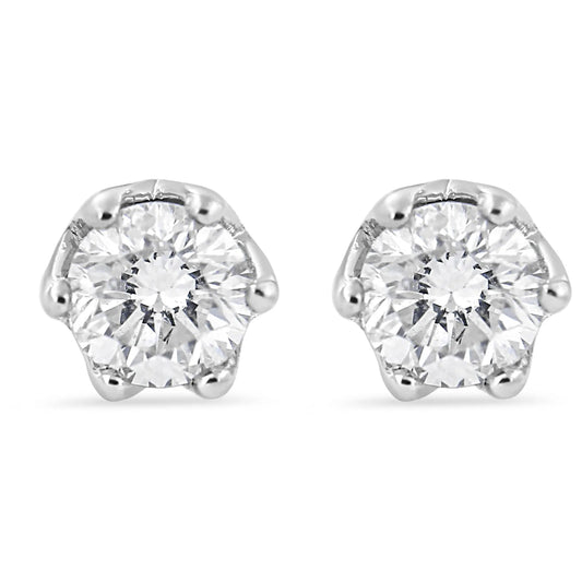 1/2 Carat Round Diamond 6 Prong Crown Stud Earrings in 14K White Gold