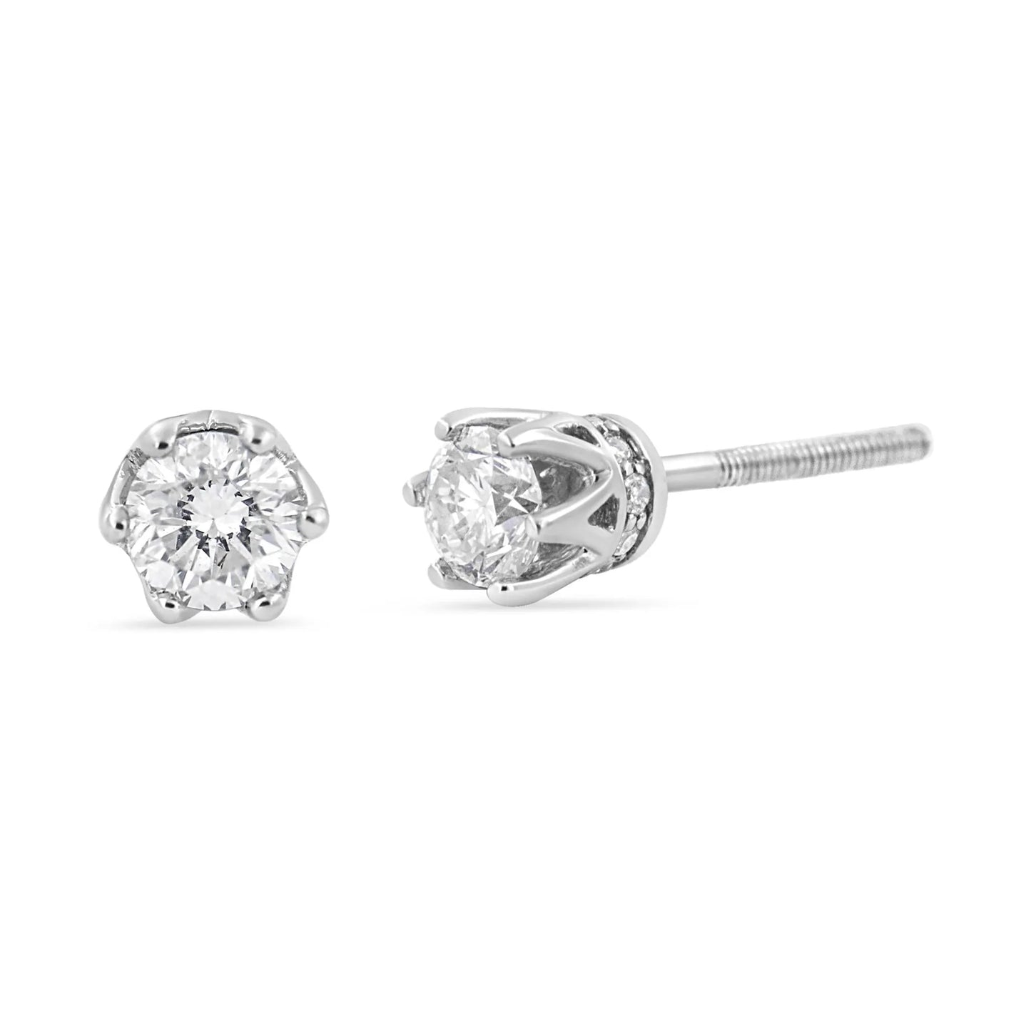 1/2 Carat Round Diamond 6 Prong Crown Stud Earrings in 14K White Gold