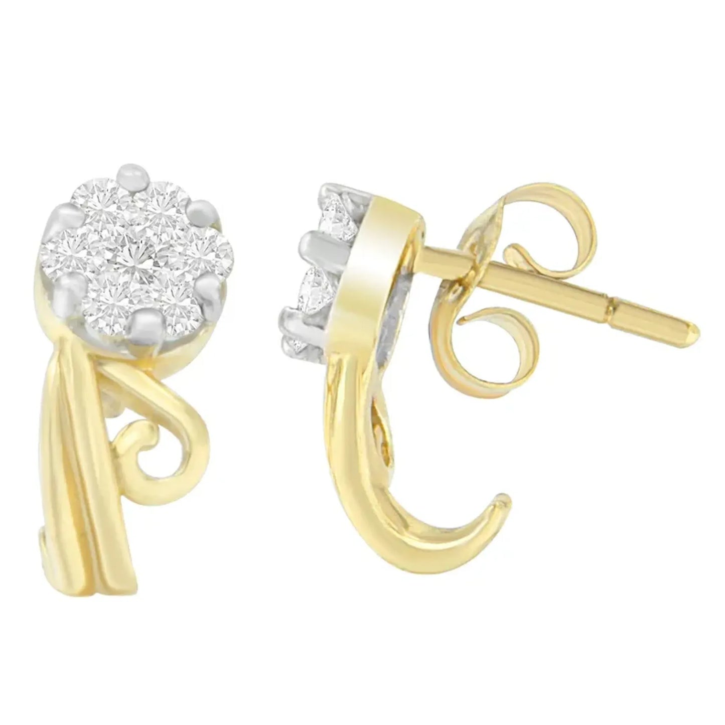 1/2 Carat Round Cut Diamond Earrings in 14K Yellow Gold
