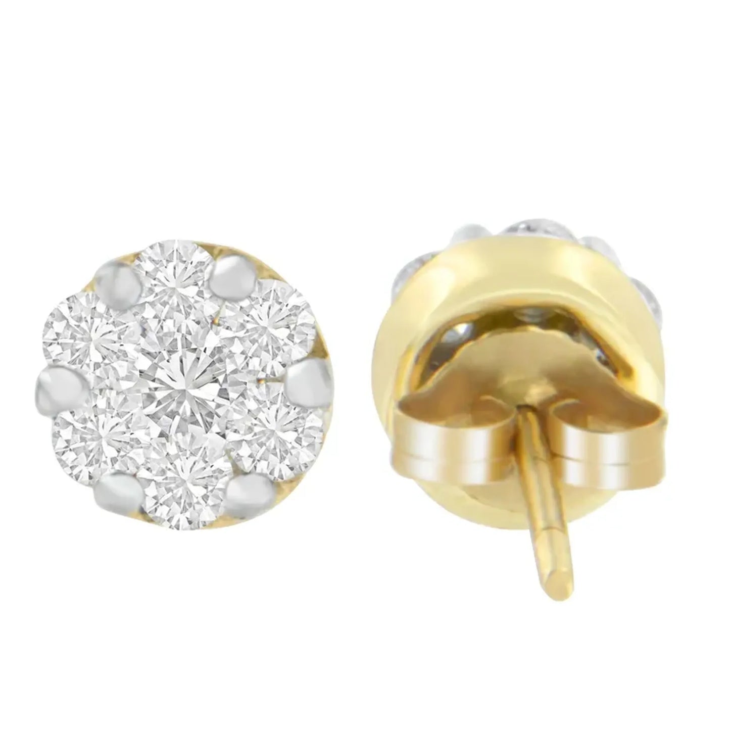 3/4 Carat Round Cut Diamond Stud Earring in 14K Yellow Gold