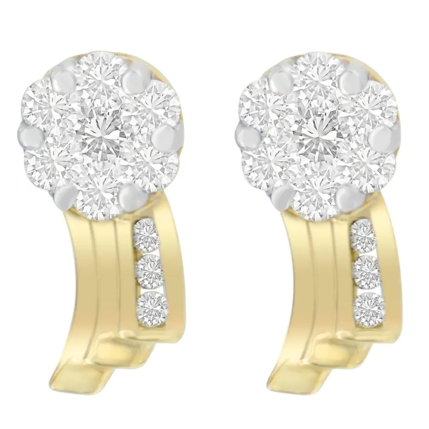 7/8 Carat Round Cut Diamond Earrings in 14K Yellow Gold