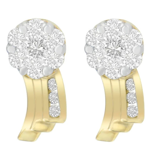 7/8 Carat Round Cut Diamond Earrings in 14K Yellow Gold