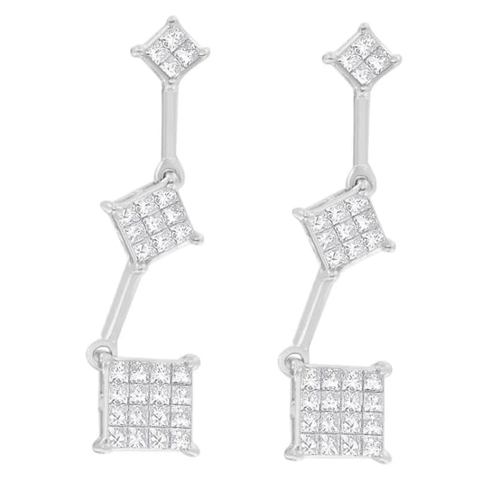 1 Carat Princess Cut Diamond Earrings in 14K White Gold