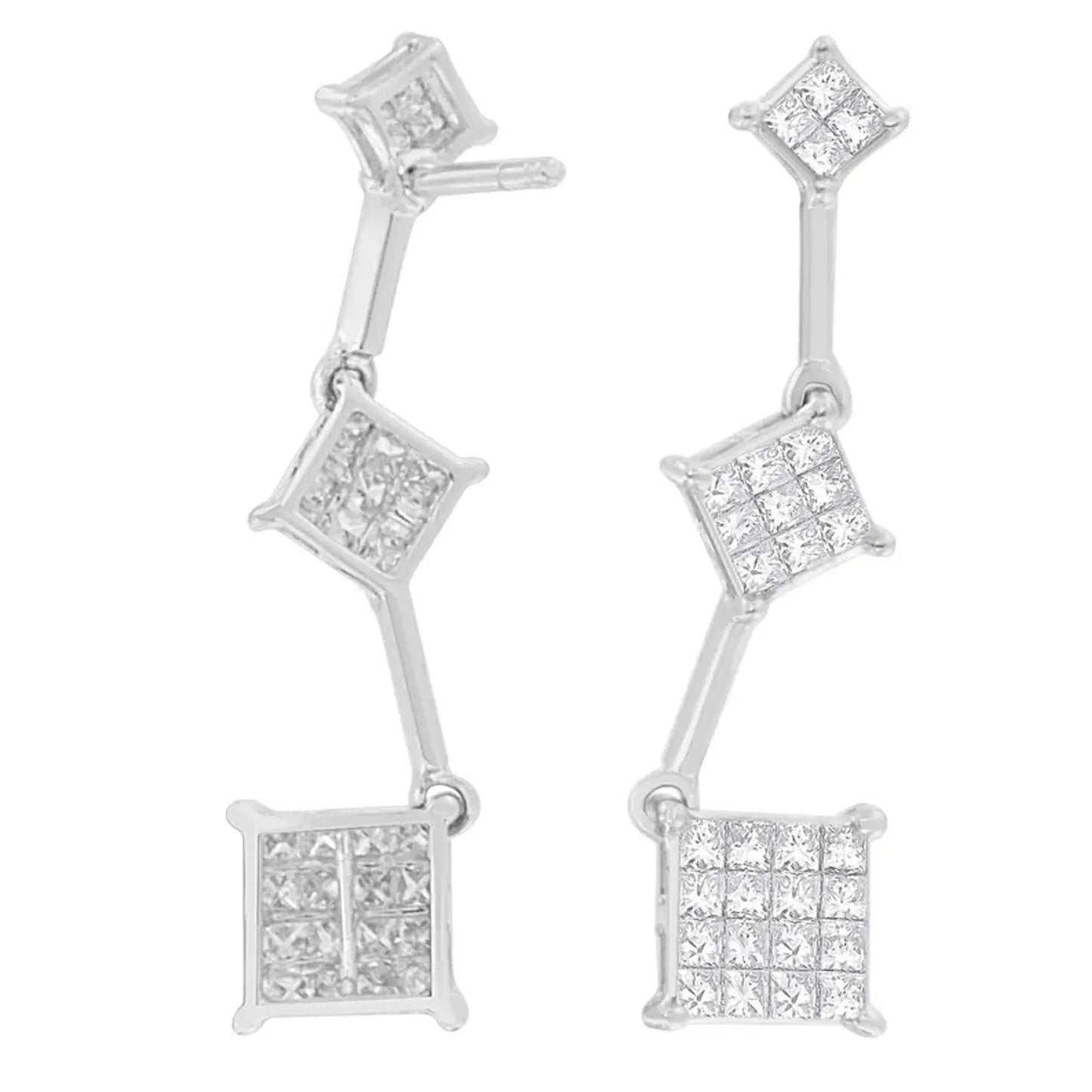 1 Carat Princess Cut Diamond Earrings in 14K White Gold