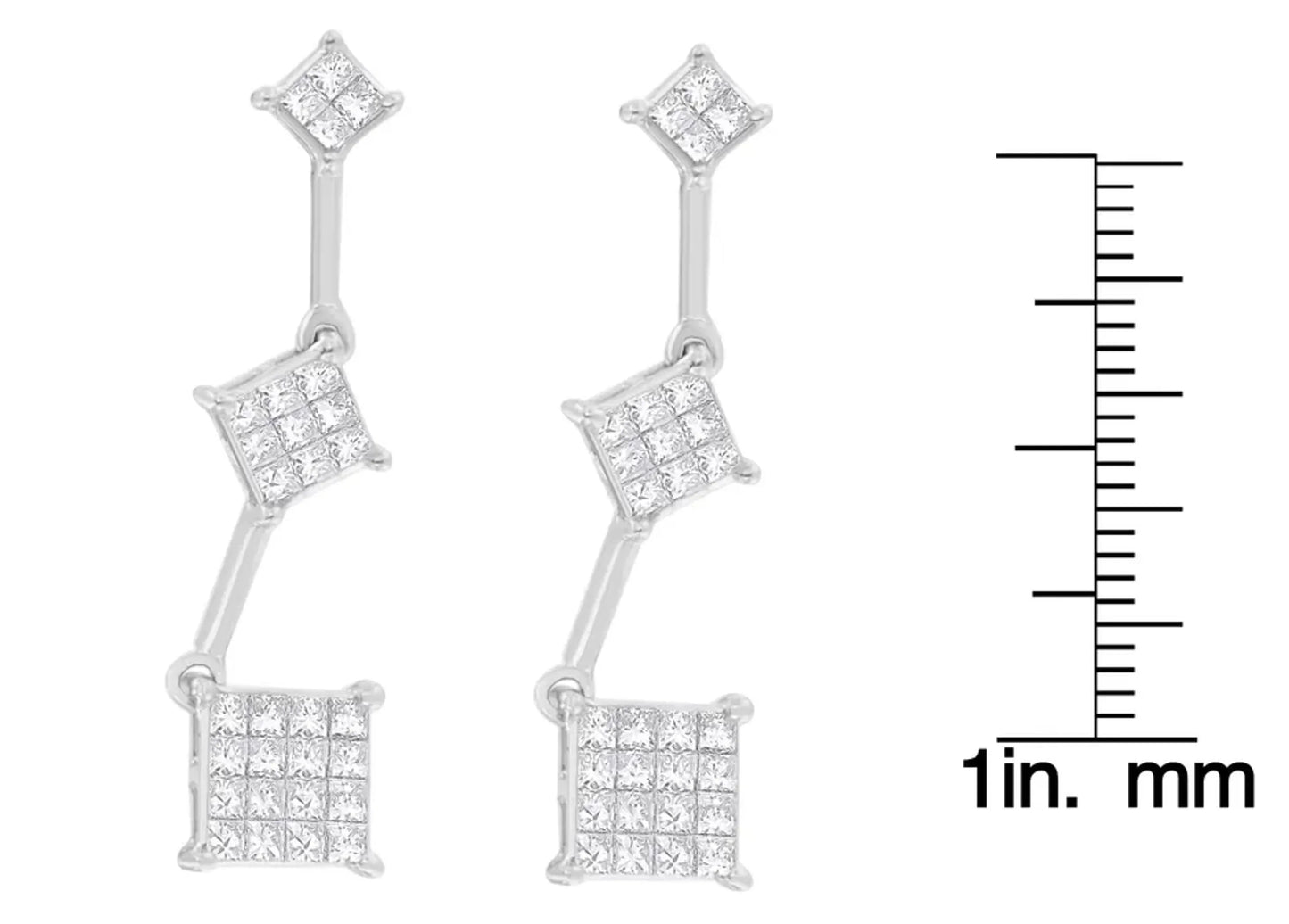 1 Carat Princess Cut Diamond Earrings in 14K White Gold