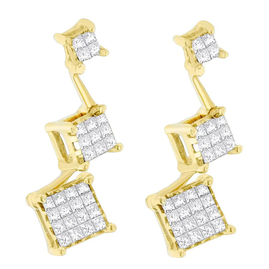 1 Carat Princess Cut Diamond Earrings in 14K Yellow Gold
