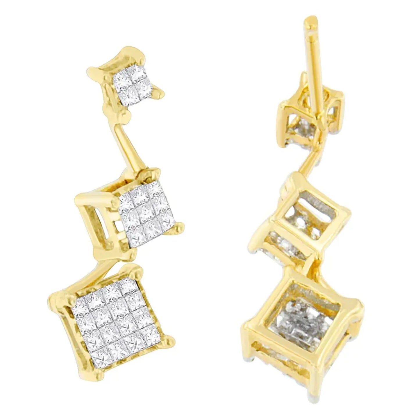 1 Carat Princess Cut Diamond Earrings in 14K Yellow Gold