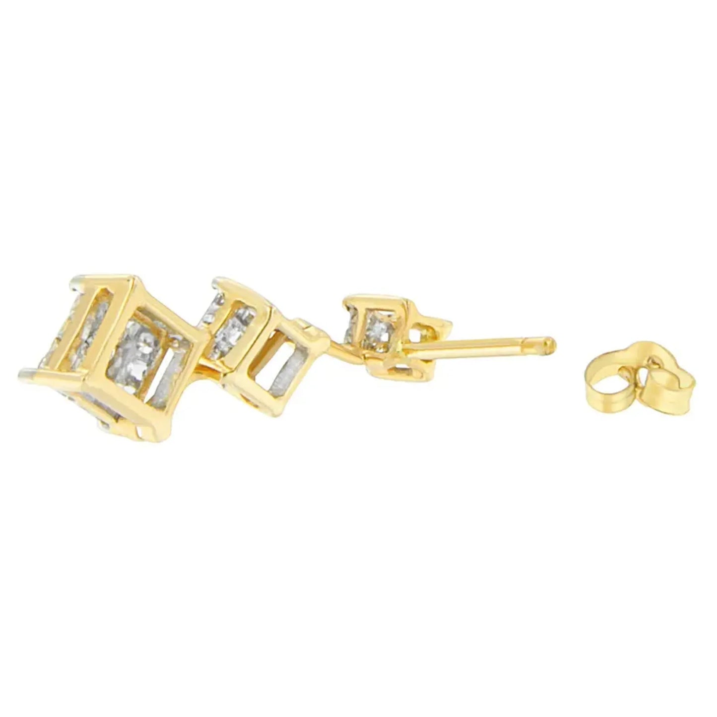 1 Carat Princess Cut Diamond Earrings in 14K Yellow Gold
