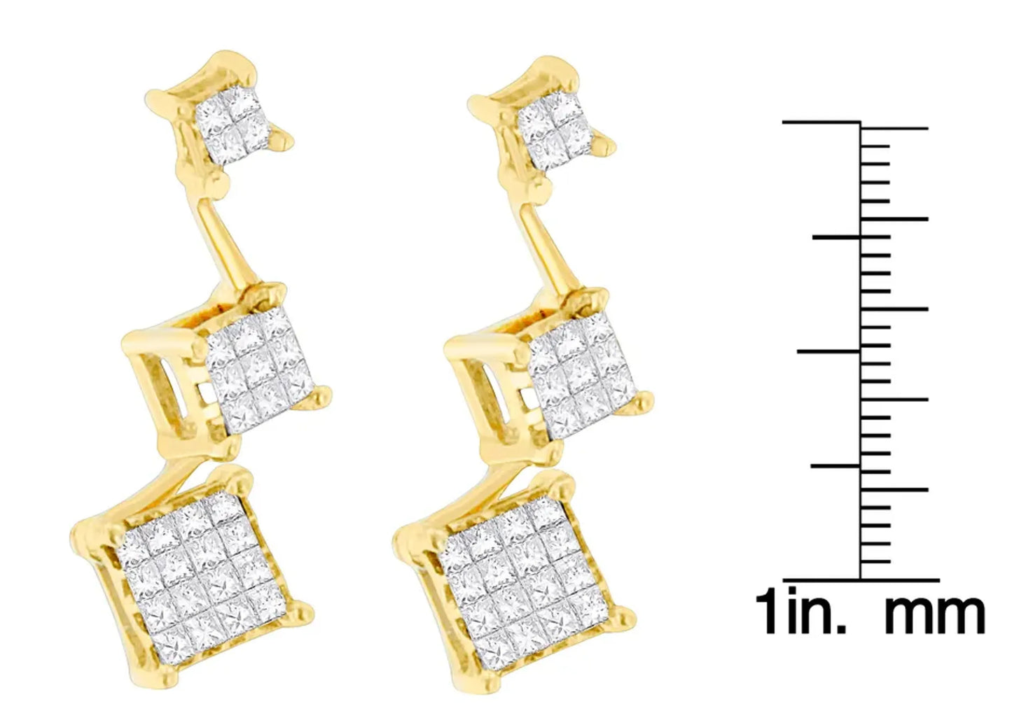 1 Carat Princess Cut Diamond Earrings in 14K Yellow Gold