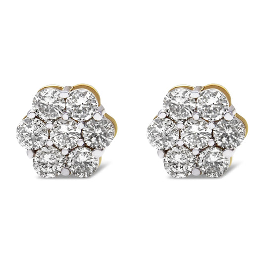 2 Carat Diamond Floral Cluster Sud Earrings in 14K Yellow Gold
