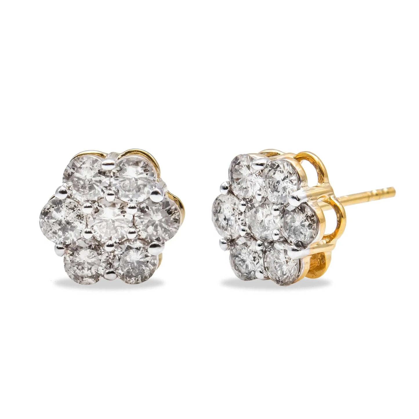 2 Carat Diamond Floral Cluster Sud Earrings in 14K Yellow Gold