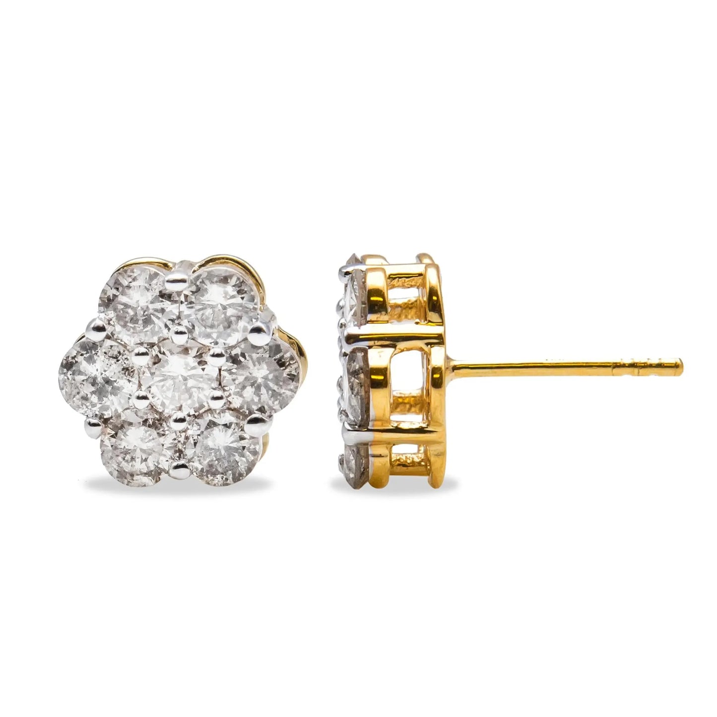 2 Carat Diamond Floral Cluster Sud Earrings in 14K Yellow Gold