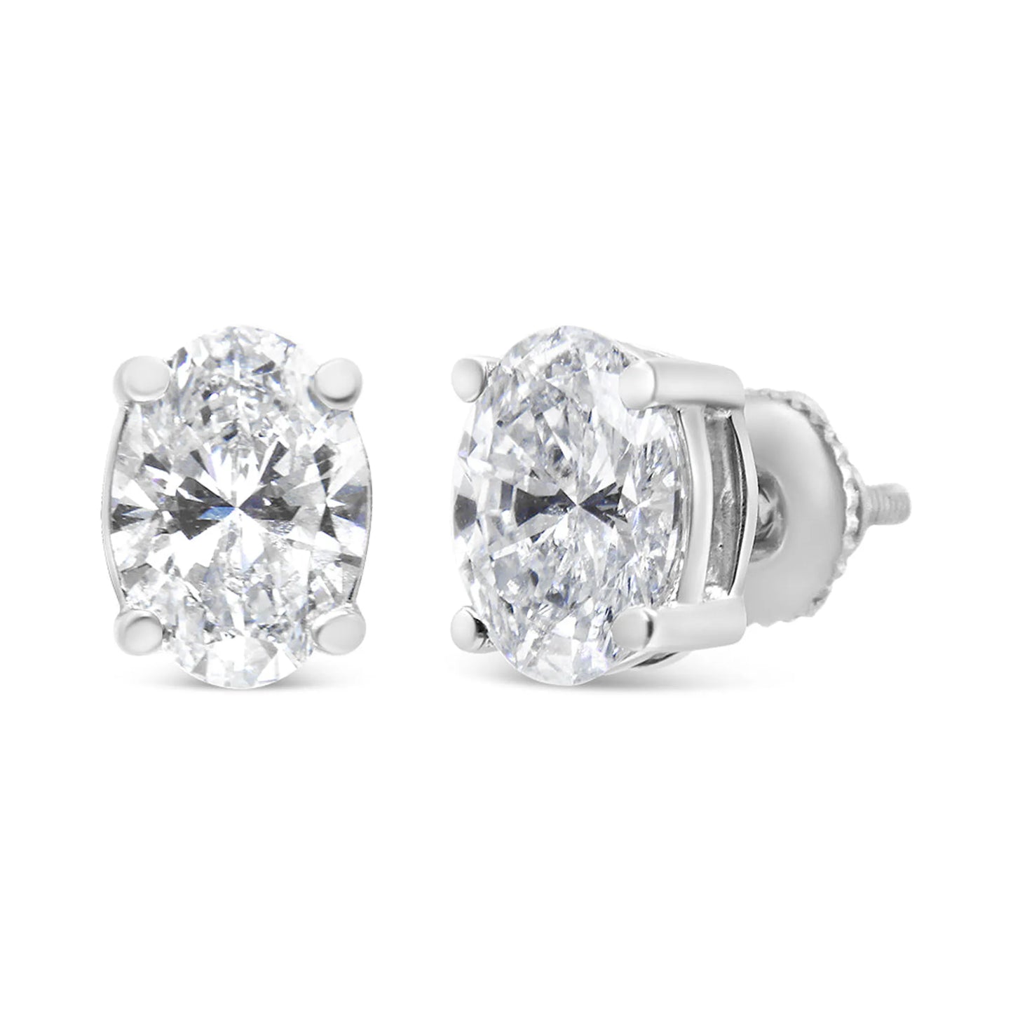 Oval Solitaire Diamond Stud Earrings in 14K White Gold