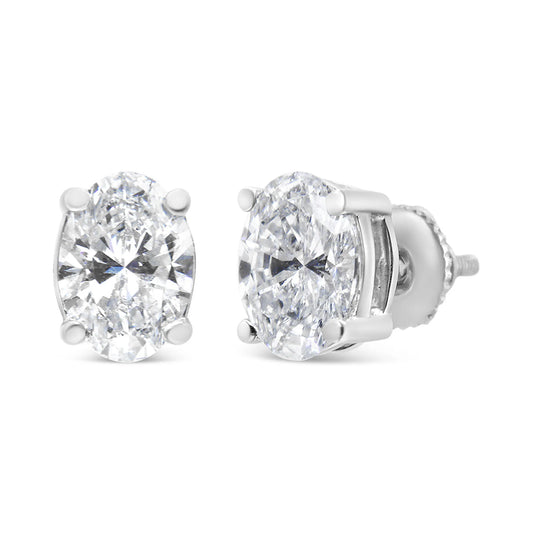 Oval Solitaire Diamond Stud Earrings in 14K White Gold