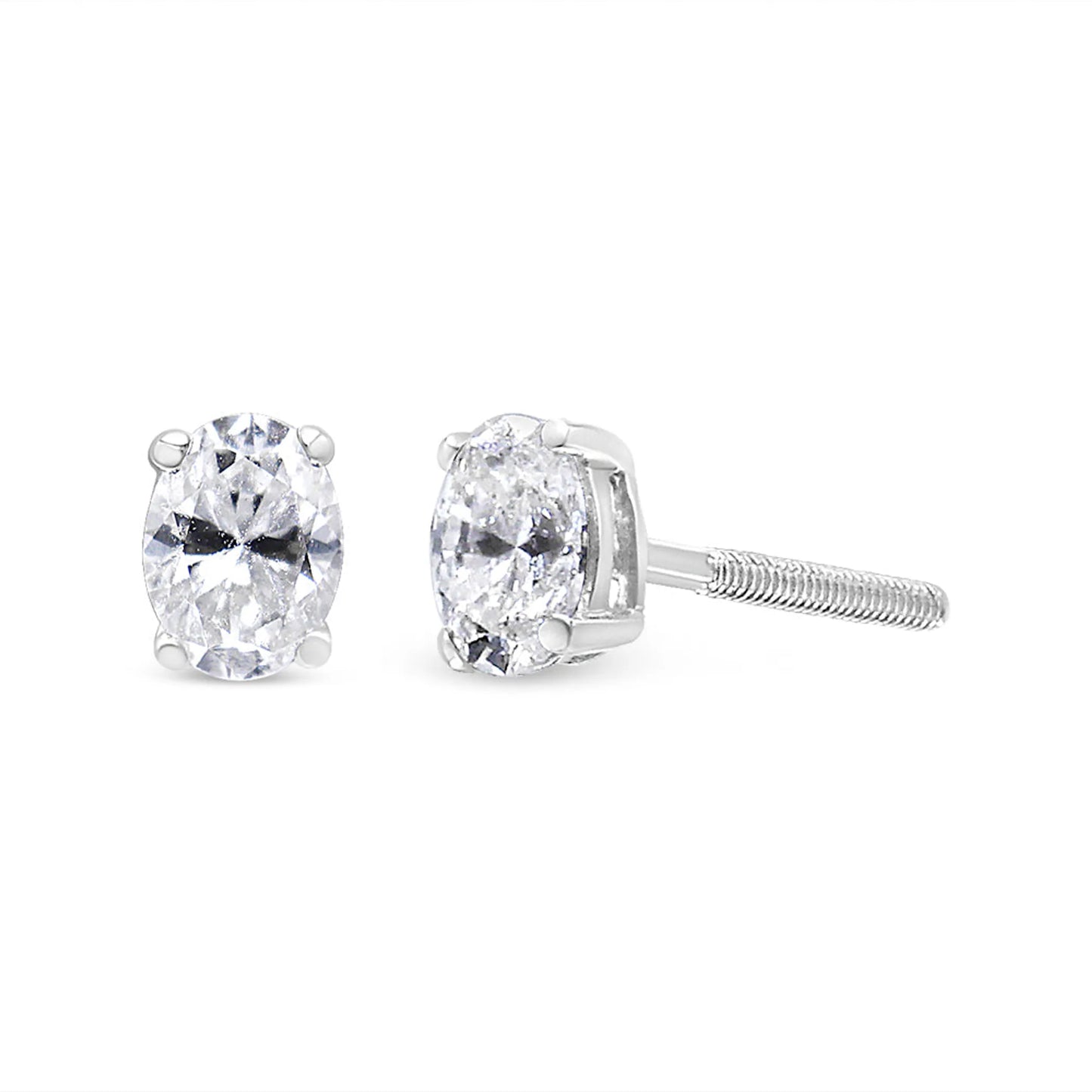 Oval Solitaire Diamond Stud Earrings in 14K White Gold