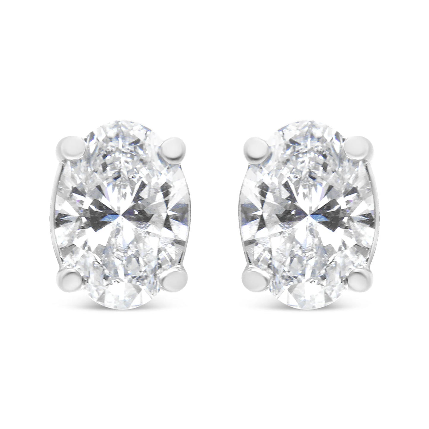 Oval Solitaire Diamond Stud Earrings in 14K White Gold