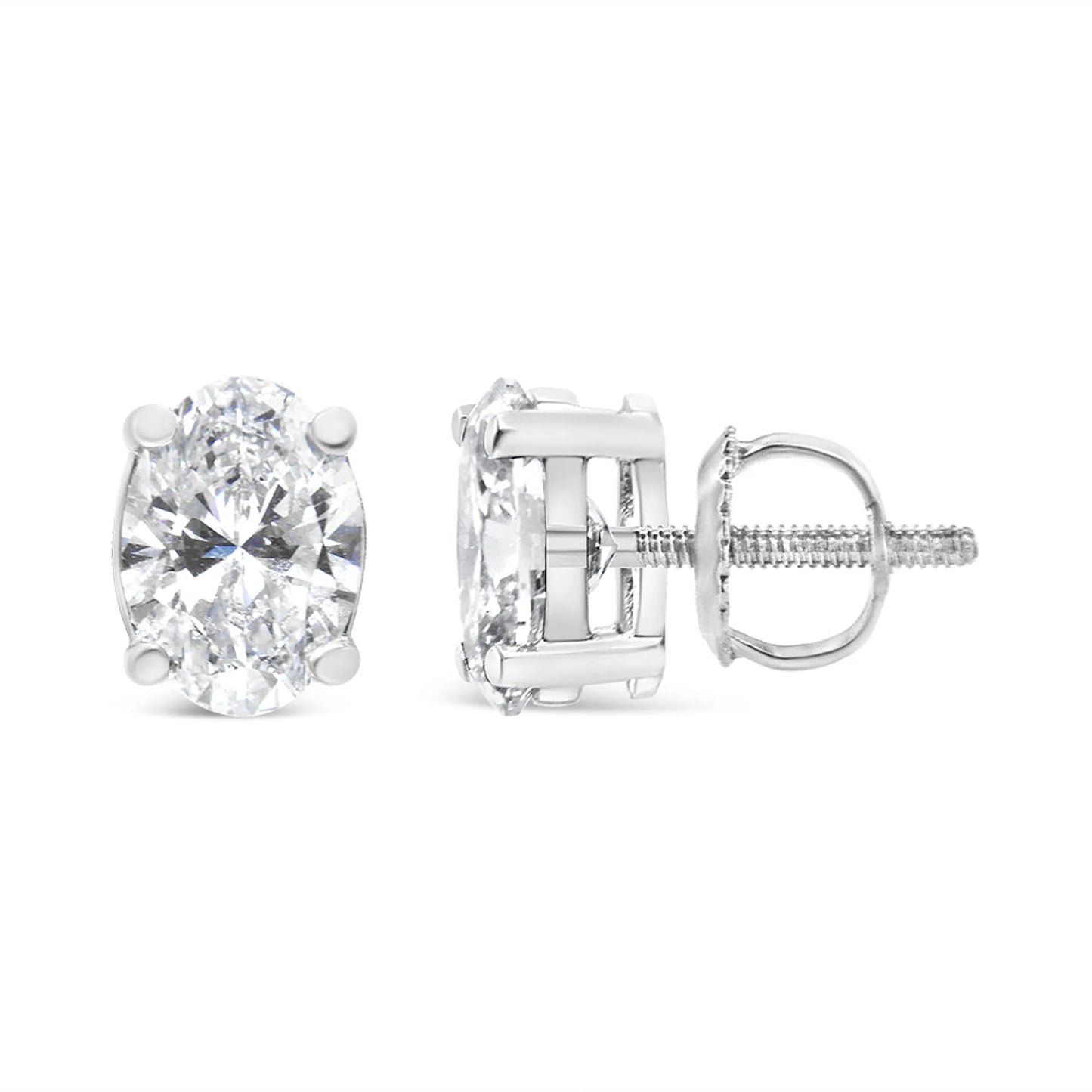 Oval Solitaire Diamond Stud Earrings in 14K White Gold
