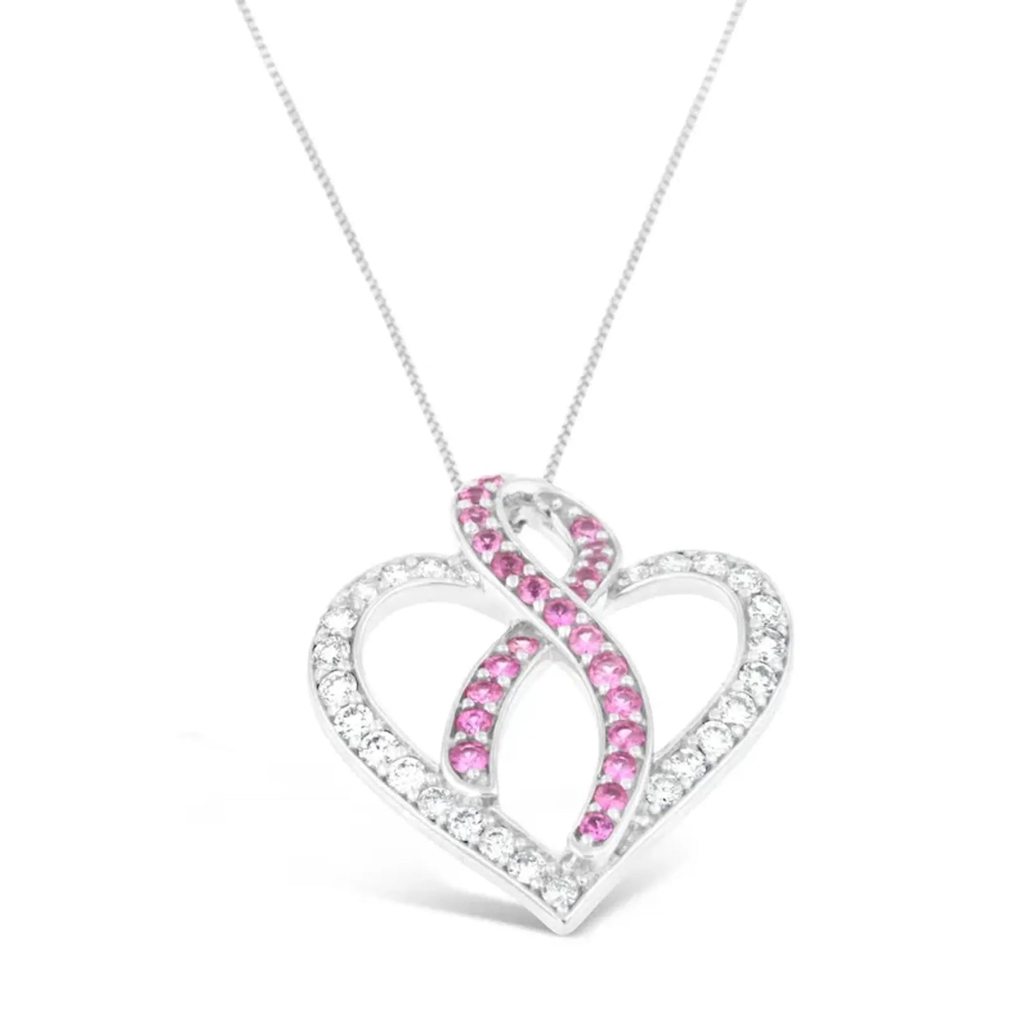 1 Carat Diamond And Pink Sapphire Gemstone Pendant Necklace in 14K White Gold