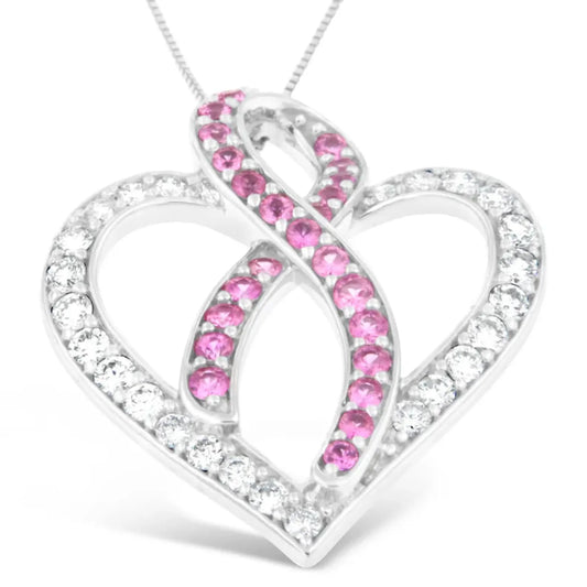 1 Carat Diamond And Pink Sapphire Gemstone Pendant Necklace in 14K White Gold